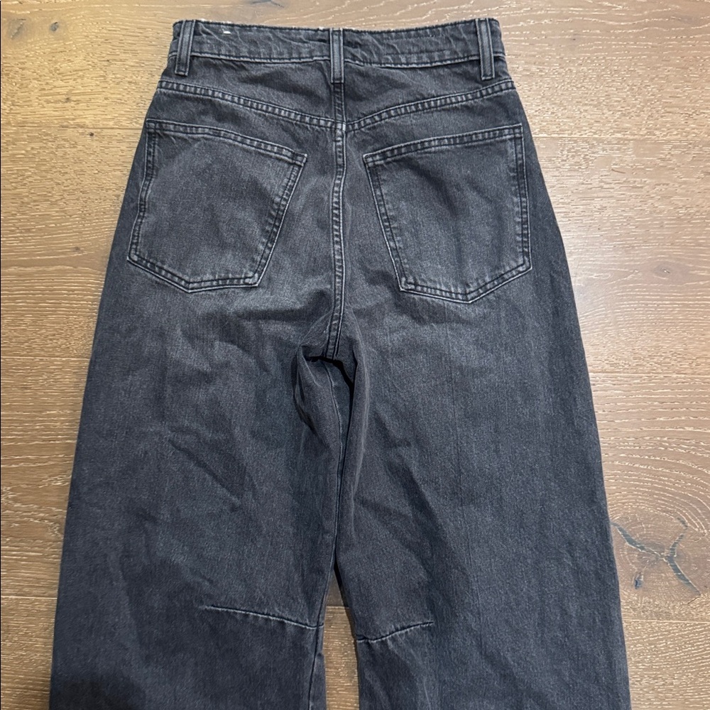 Zara High Waist Washed Black Wide Leg Jeans Barrel Fit Trendy Size 0 - Picture 6 of 7